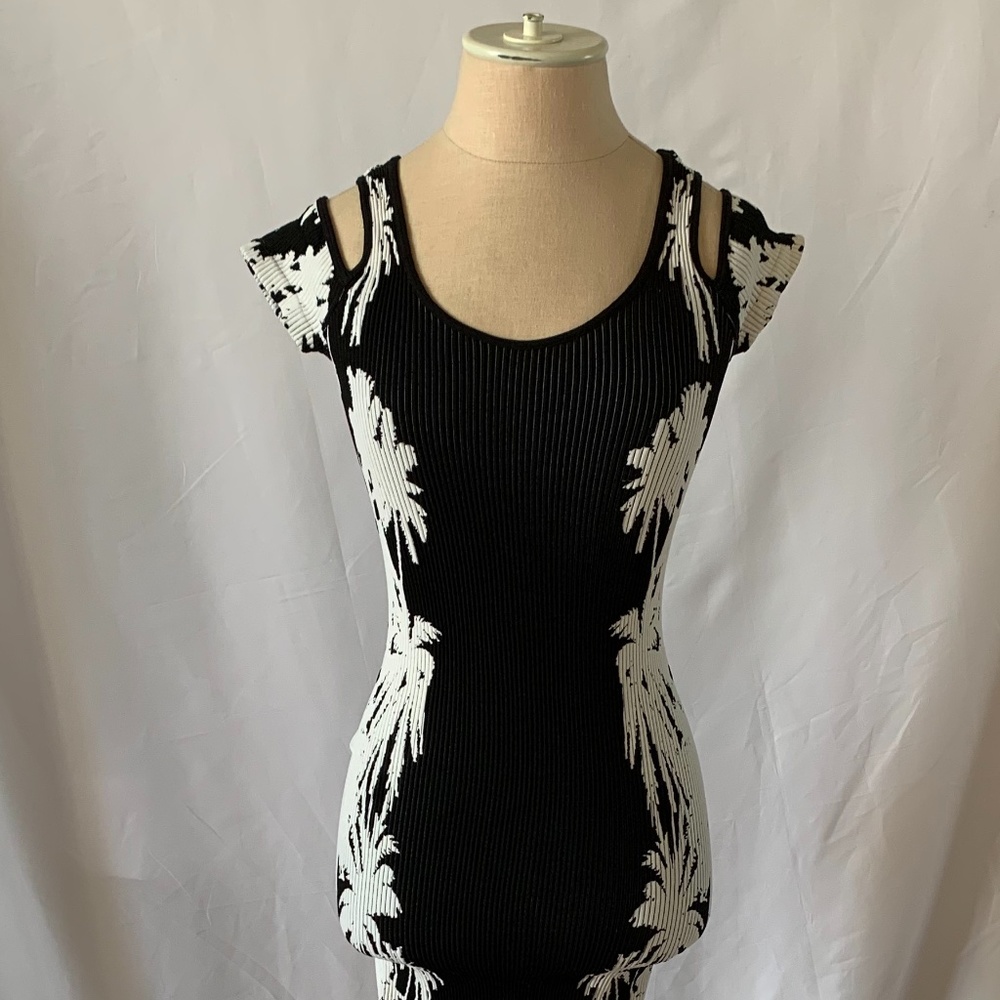 bebe palm tree bodycon mini dress